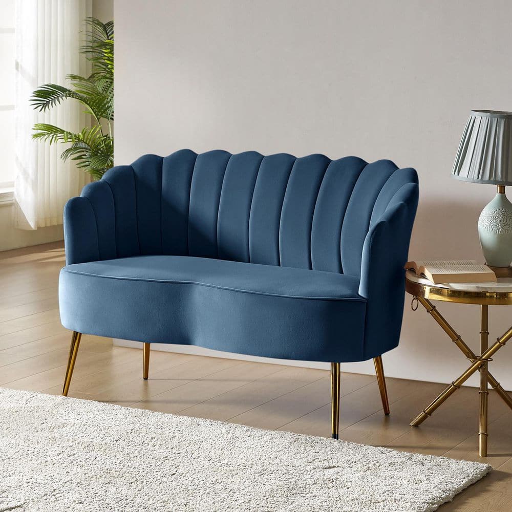 JAYDEN CREATION Yeran Velvet 52 in. Slate Blue 2-Seats Loveseat with ...