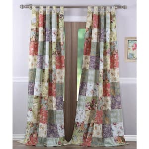Multi Colored Floral Tab Top Sheer Curtain - 42 in. W x 84 in. L