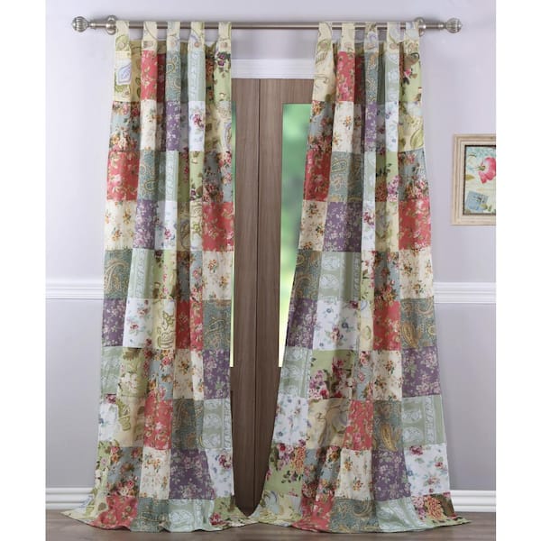 Unbranded Multi Colored Floral Tab Top Sheer Curtain - 42 in. W x 84 in. L