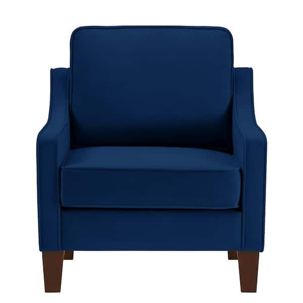 Unbranded Brown Wood Outdoor Lounge Chair with Navy Blue Cushions Upholstered, Accent Chair for Living Room, Bedroom