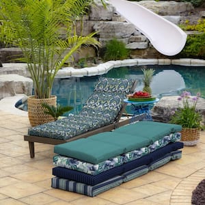 22 in. x 77 in. Outdoor Chaise Lounge Cushion in Sapphire Aurora Blue Damask