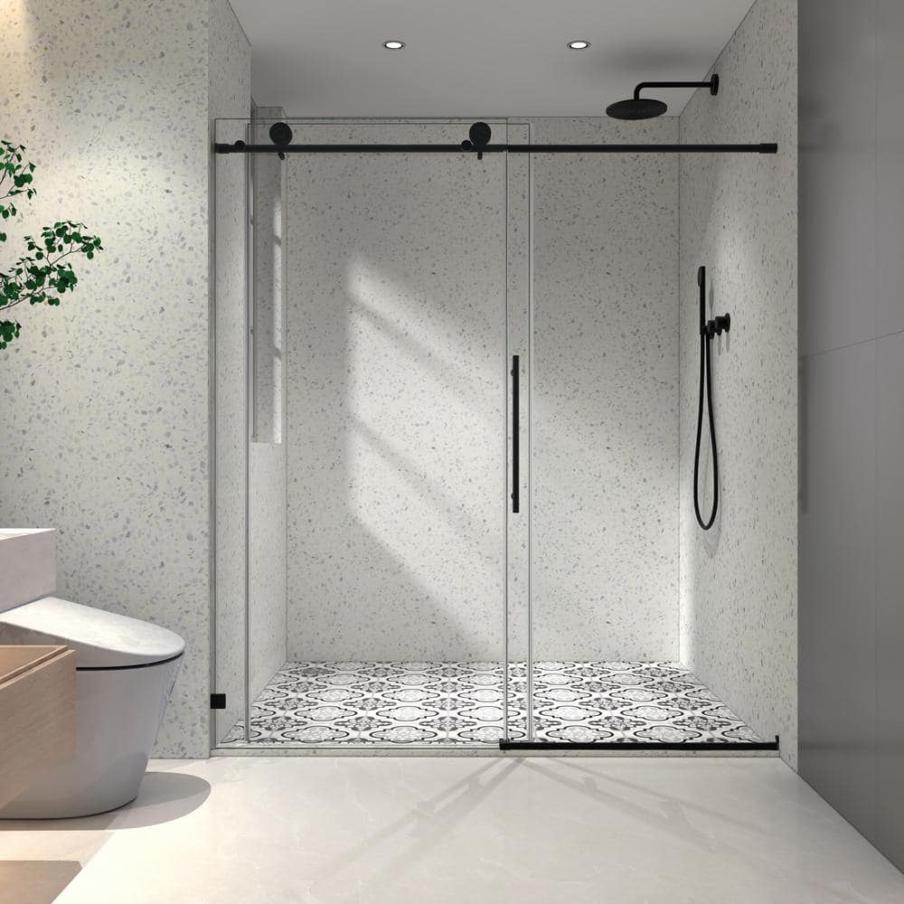 55-60 in. W x 76 in. H Single Sliding Frameless Shower Door in Matte Black with Clear Tempered Glass price history on PriceWatchPro