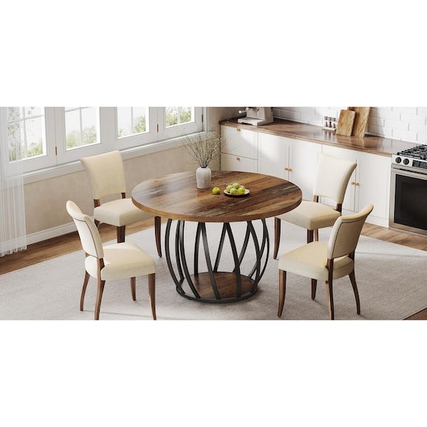 Roesler Black Wood 46 in Pedestal Round Dinner Kitchen Circle Dining Table Seats 4 to 6 Sturdy Metal Frame Dinning Room