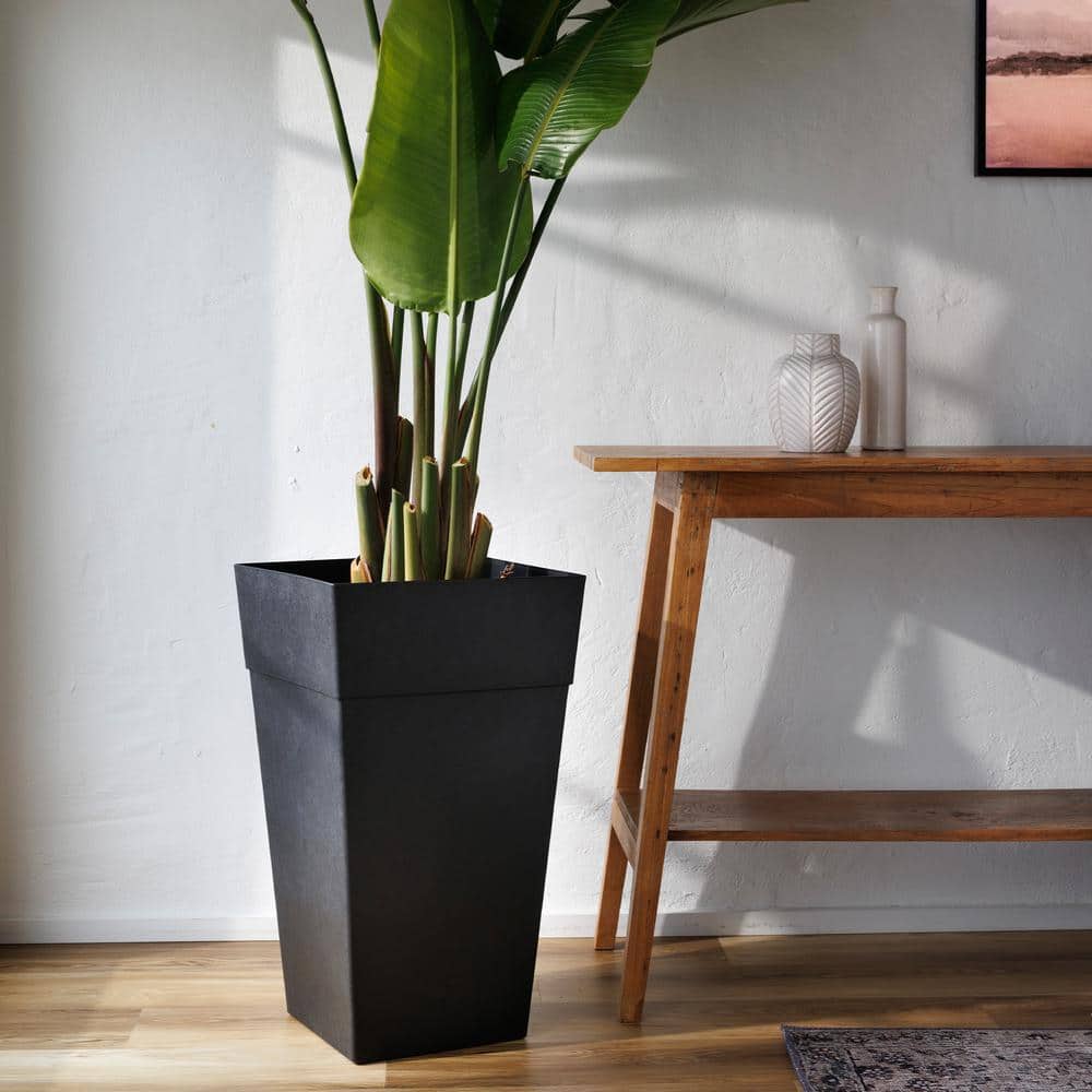 Tall Black Recycled Plastic Indoor/Outdoor Planter, 25"