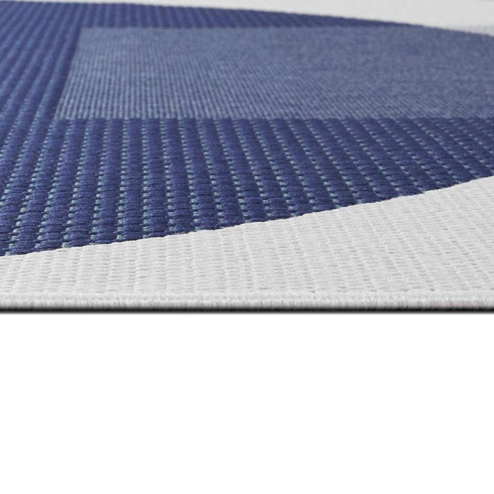 Navy Blue and Gray Geometric Synthetic Indoor/Outdoor Area Rug 5'3" x 7'