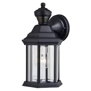 Auburn Aluminum 6.25 in. W 1-Light Black Motion Sensor Dusk to Dawn Outdoor Wall Lantern Clear Glass