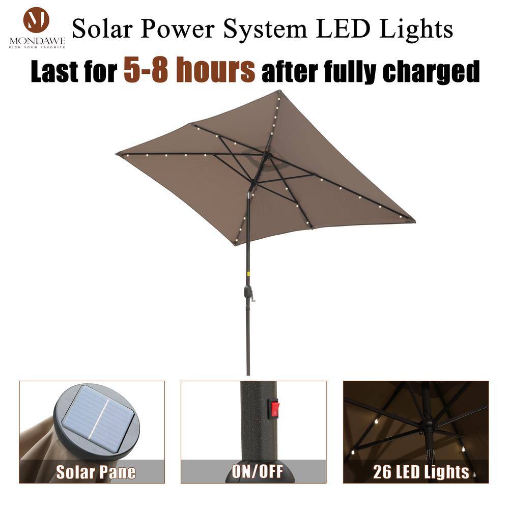 6.5 x 10ft Rectangular Patio Umbrella with 26 Led Lights Outdoor Market Table Umbrella with Push Button Tilt and Crank for Garden(Taupe)