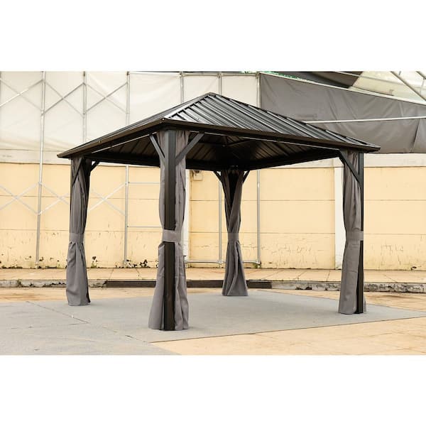 10 ft. x 10 ft. Hardtop Gazebo with Galvanized Steel Double Roof, Sturdy Aluminum Frame, Curtains, and Netting for Patio
