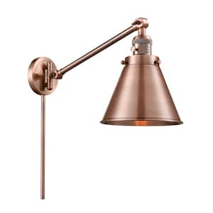 Appalachian 8 in. 1-Light Antique Copper Wall Sconce with Antique Copper Metal Shade with On/Off Turn Switch