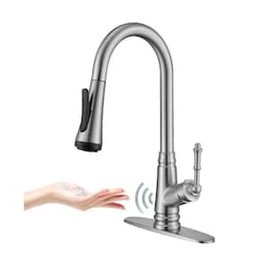 Touchless Single Handle Pull Down Sprayer Kitchen Faucet with Deck Plate and 3 Modes in Brushed Nickel