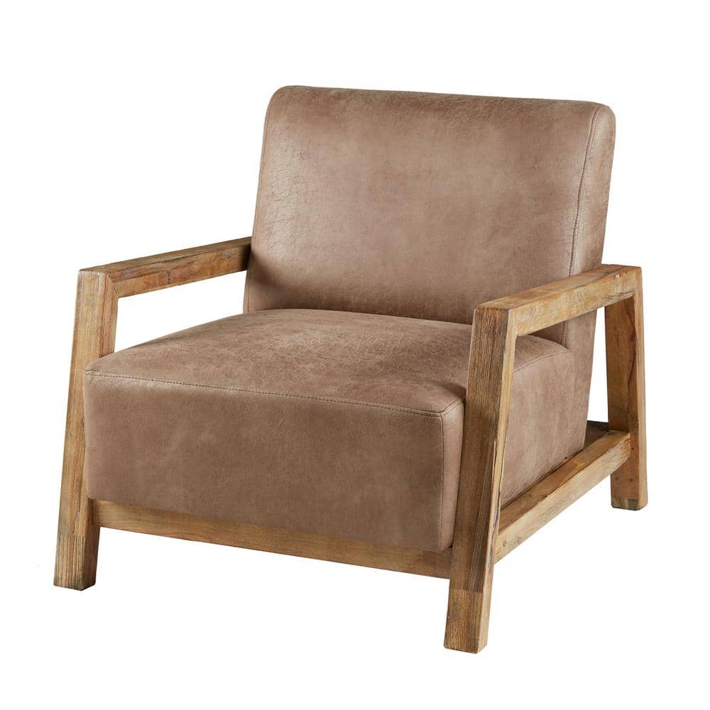 Taupe Faux Leather Accent Chair with Medium Wood Frame