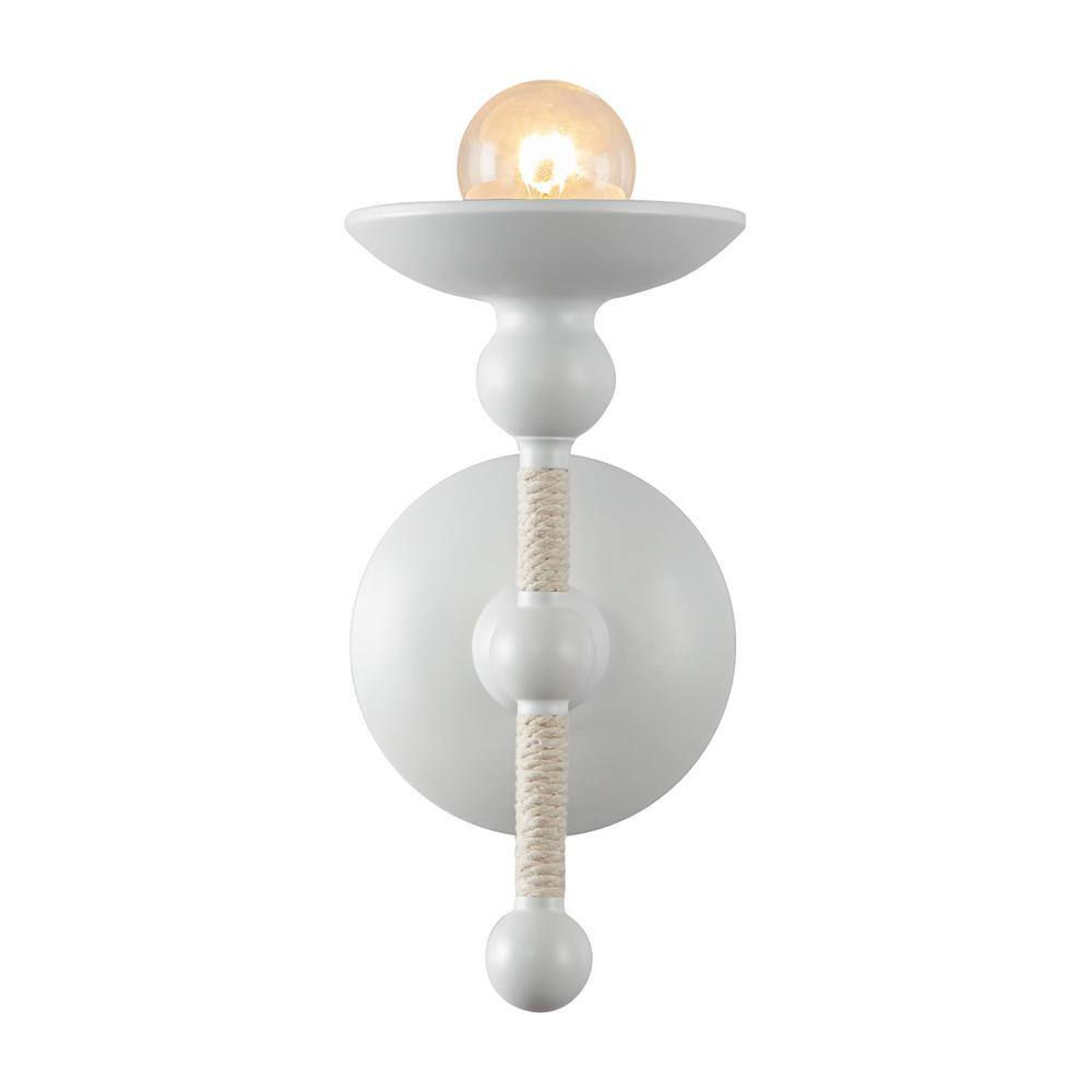 Matte White Coastal Vanity Wall Sconce with Rope Detail