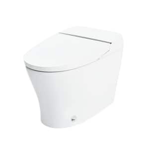 Elongated Smart Bidet Toilet 1.28 GPF Dual Flush in White with Self-Cleaning Nozzle, Foot Sensor Flush and Night Light