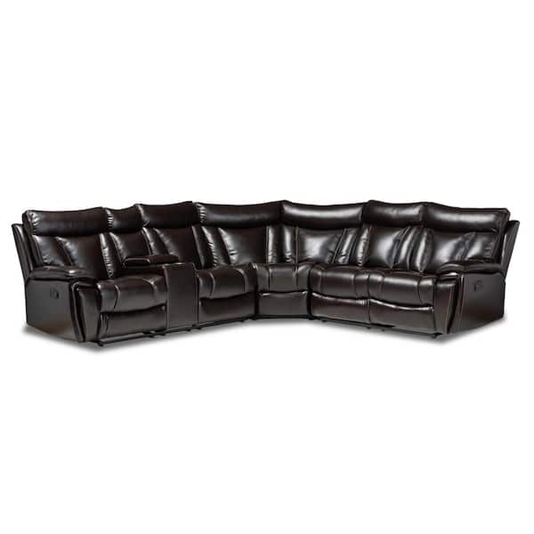 Baxton Studio Lewis 6 Piece Brown Faux, Brown Leather Sectional Couch With Recliners