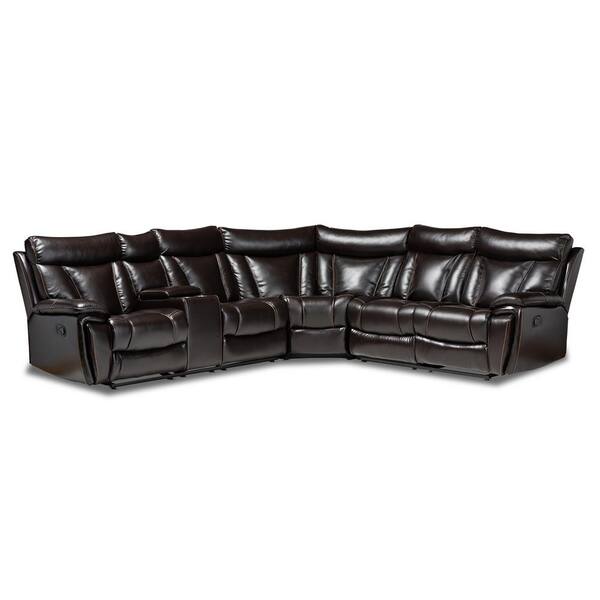 Baxton Studio Lewis 6 Piece Brown Faux Leather Seater Curved Reclining Sectional Sofa 163 10468 Hd The Home Depot - Annamaria Black Faux Leather Raf Sectional Sofa By Poundex Baxton Studio Lewis 6 Piece Brown Faux Leather Seater Curved Reclining Sectional Sofa 163 10468 Hd The Home Depot - Annamaria Black Faux Leather Raf Sectional Sofa By Poundex