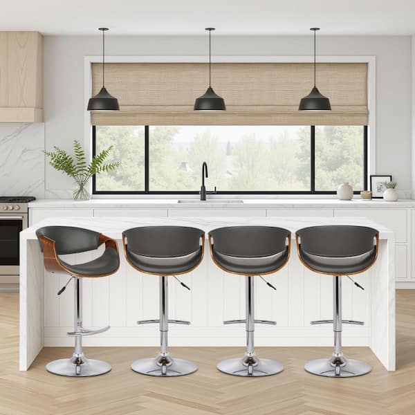 Butterfly 43 in. H Gray Low Back Metal Bar Stool with Faux Leather Seat (Set of 4)