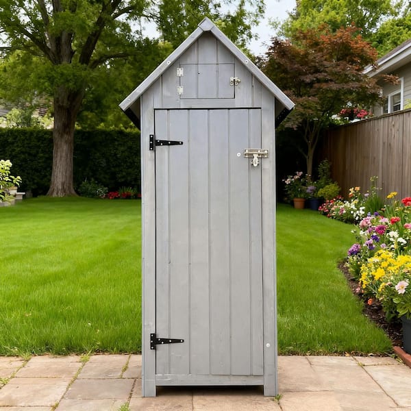 30.3 in. W x 20.5 in. D x 65.7 in. H Gray Solid Wood Outdoor Storage Cabinet for Backyard Garden Patio Lawn