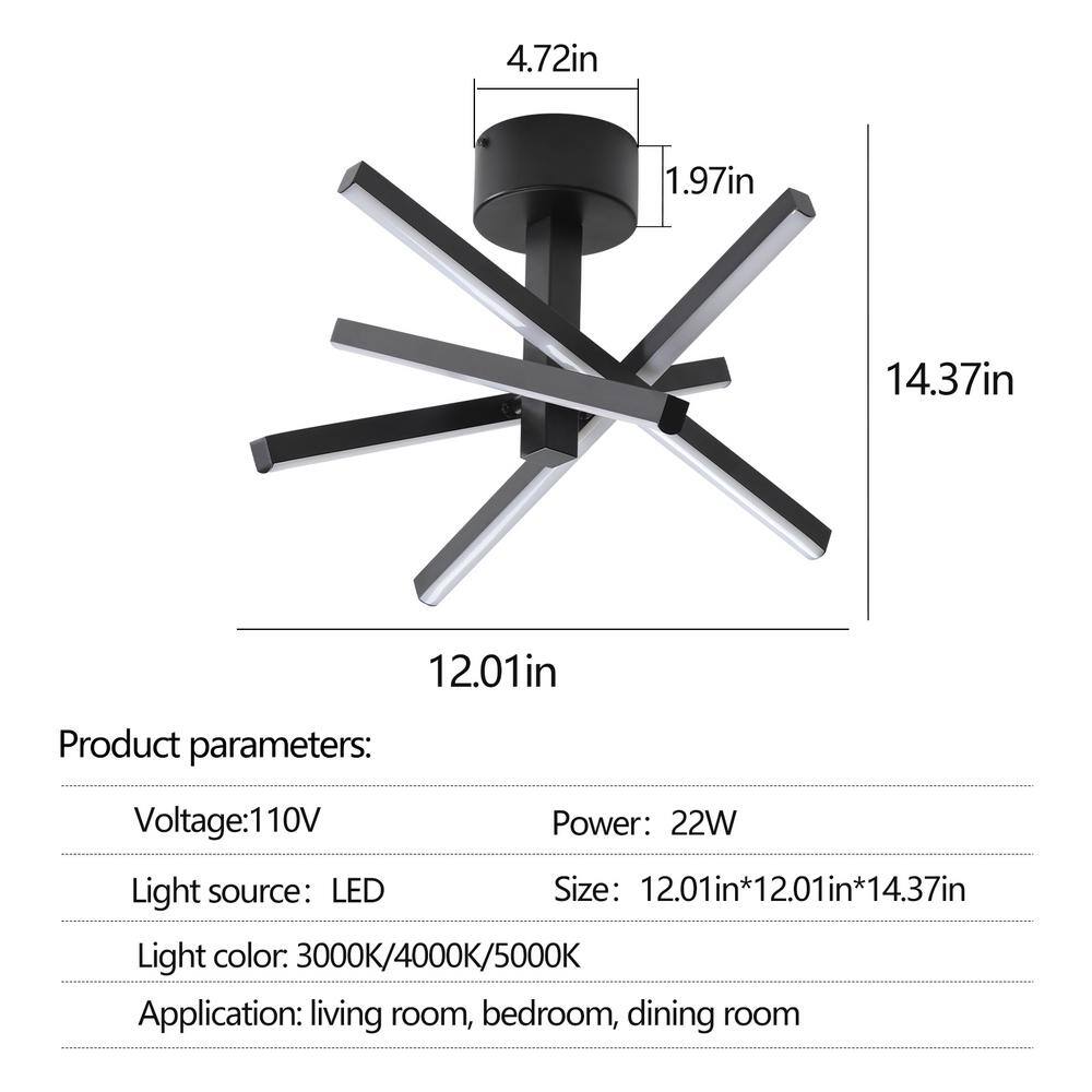 Black Aluminum Modern LED Semi-Flush Mount Ceiling Light
