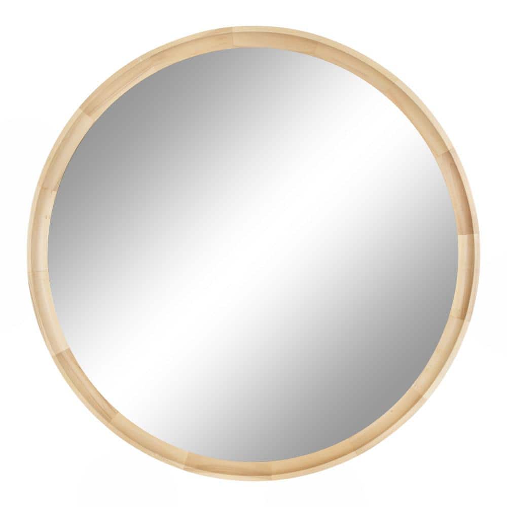 Hatherleigh 34-Inch Round Natural Wood Bathroom Vanity Mirror