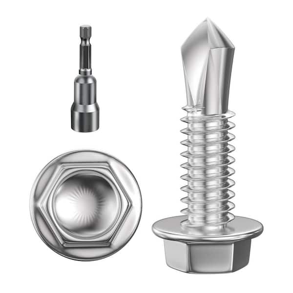 0.75 in. 410-Stainless Steel Metal Sheet Screws, Hex Washer Head Self for Wood, Metal or Other Hard Materials (300-Pack)