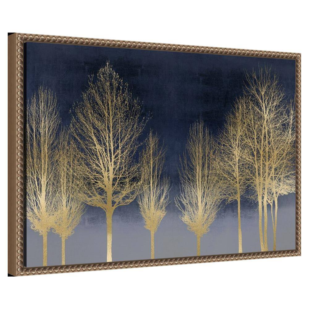 Gold Forest on Blue Canvas Wall Art with Bronze Frame