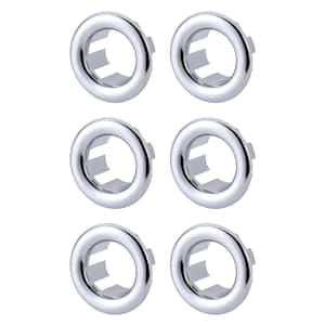 1.2 in. Sink Basin Trim Overflow Cover Plastic Insert in Hole Round Caps in Chrome (6-Pack)