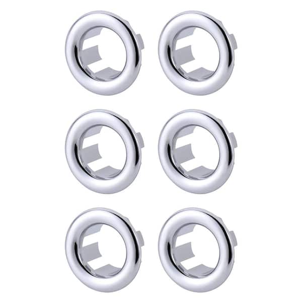ALEASHA 1.2 in. Sink Basin Trim Overflow Cover Plastic Insert in Hole Round Caps in Chrome (6-Pack)