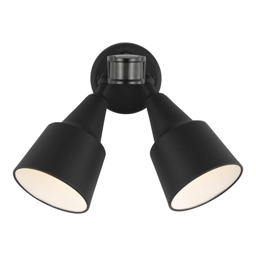 Black Aluminum Dual Head Outdoor Flood Light with Motion Sensor