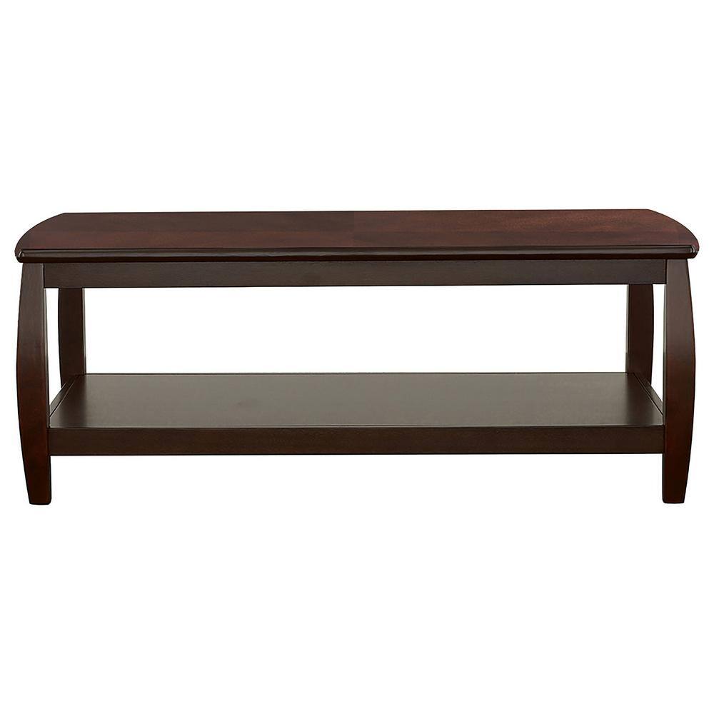 Marina Bowed Legs Cappuccino Finish Rectangular Coffee Table with Shelf