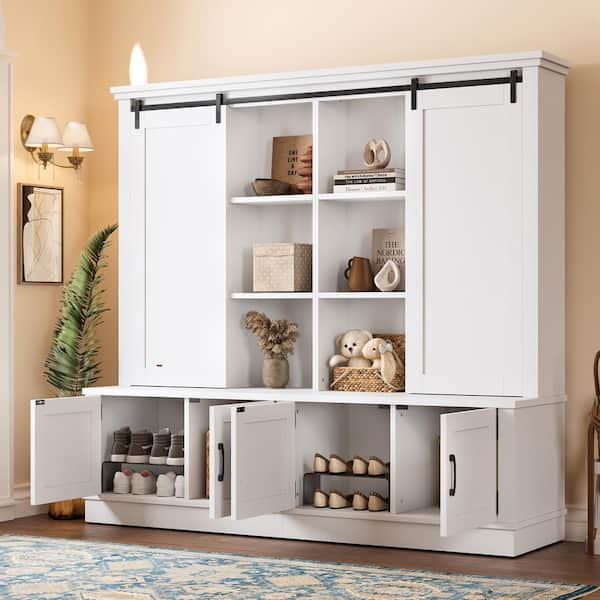 Nestfair 70.8 in. W White Hall Tree with Sliding Rails, Ample