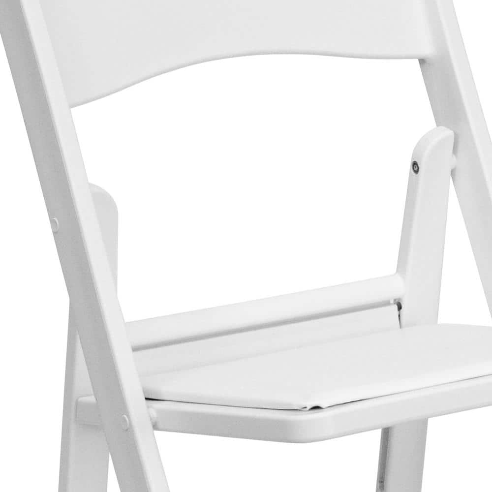 Elegant White Resin Lightweight Folding Chair with Cushioned Seat