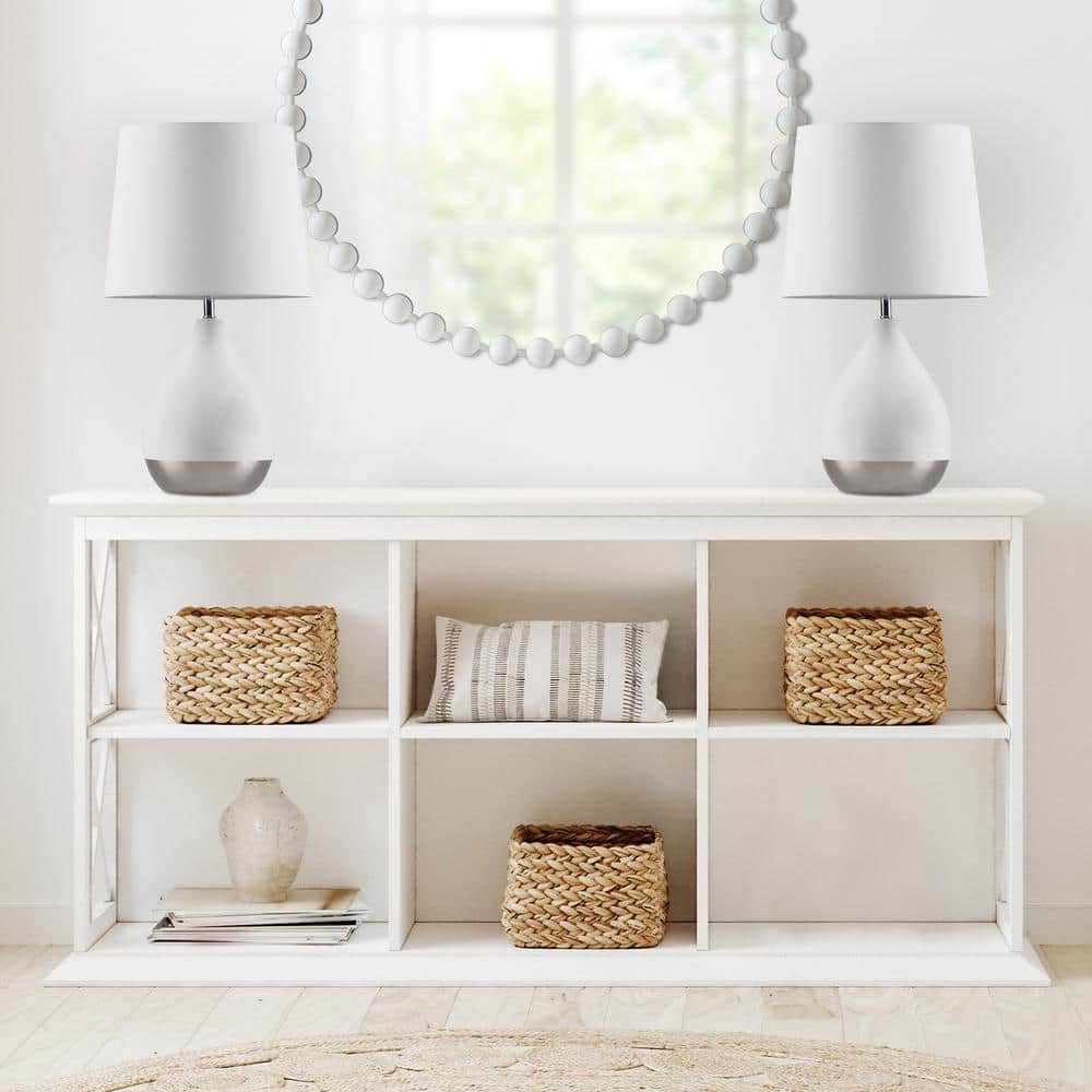 Liora 19" White and Silver Ceramic Table Lamp Set