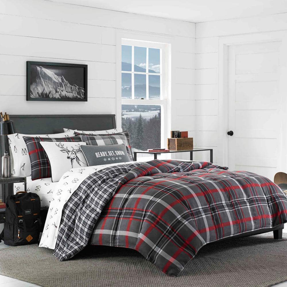 Eddie Bauer Willow 2Piece Gray Plaid Micro Suede Twin Comforter Set 223945 The Home Depot