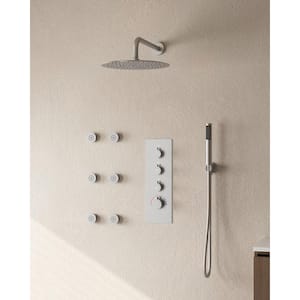 7-Spray Patterns with 2.5 GPM 12 in. Wall Mount Dual Shower Heads with 6-Body Jets in Brushed Nickel (Valve Included)