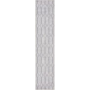 57 Grand Machine Washable Ivory/Grey 2 ft. x 10 ft. Geometric Contemporary Runner Area Rug