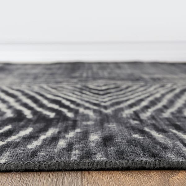 Geometric Stripe Gray 7 ft. 10 in. x 10 ft. Distressed Non Slip Area Rug