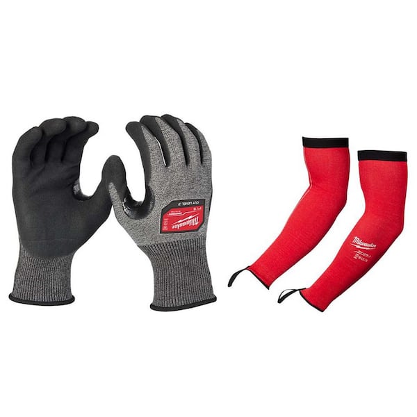 Milwaukee Small Level 3 Cut Resistant High Dexterity Glove with 16 in. Red 4-Way Stretch Cut 3 Resistant Protective Arm Sleeves