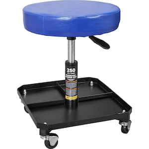 Rolling Pneumatic Creeper Garage/Shop Seat: Padded Adjustable Mechanic Stool with Tool Tray Storage, Blue