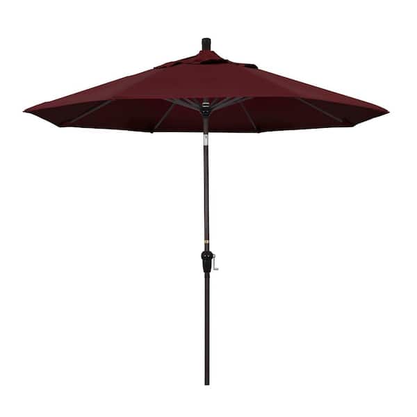 California Umbrella 9 ft. Bronze Aluminum Market Patio Umbrella Auto Tilt in Burgandy Pacifica