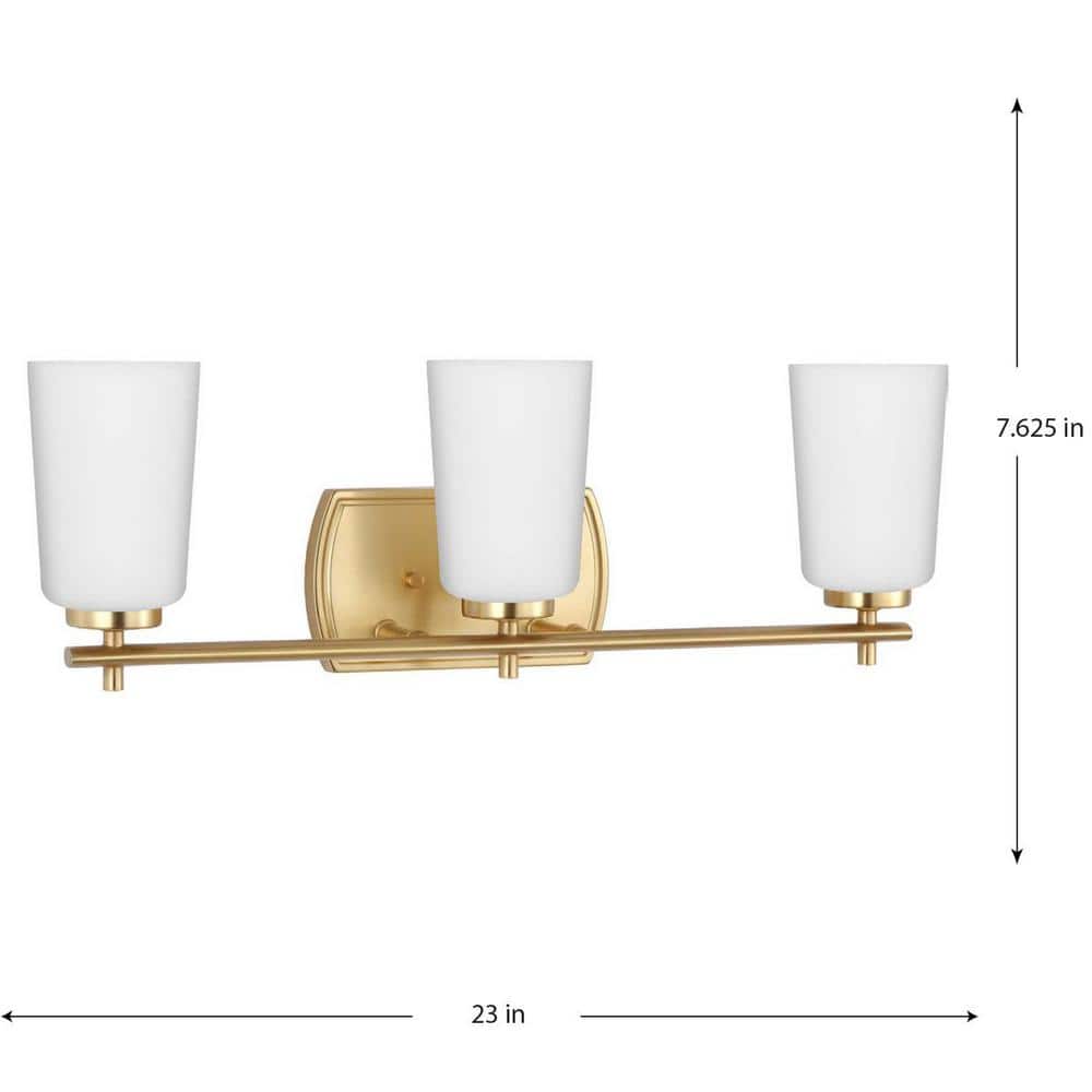 Adley 3-Light Satin Brass Vanity Light with Opal Glass Shades