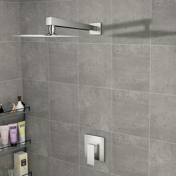 Single-Handle 1-Spray Wall Mount Shower Faucet 1.5 GPM with Pressure Balance in Brushed Nickel