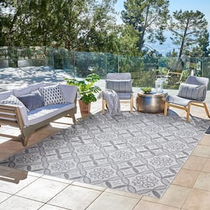 Paseo Niala Ash/Steel 8 ft. x 10 ft. Floral Medallion Indoor/Outdoor Area Rug