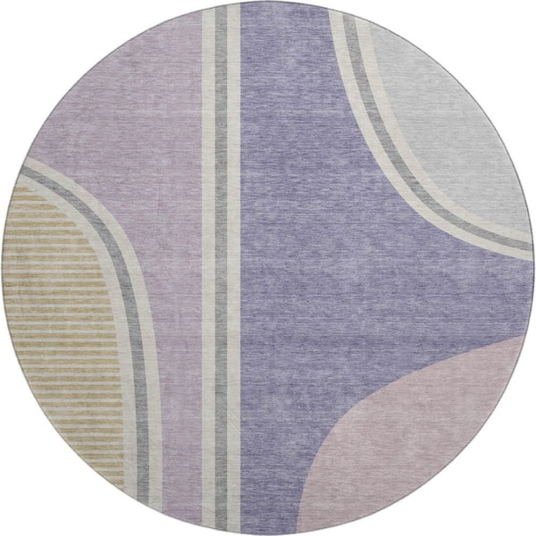 Mayfield Premium Machine Washable Abstract AMF2505 Purple 8 ft. x 8 ft. Round Rug