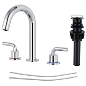 8 in. Widespread Bathroom Faucet 3-Hole Bathroom Sink Faucet with Pop-Up Drain in Polish Chrome