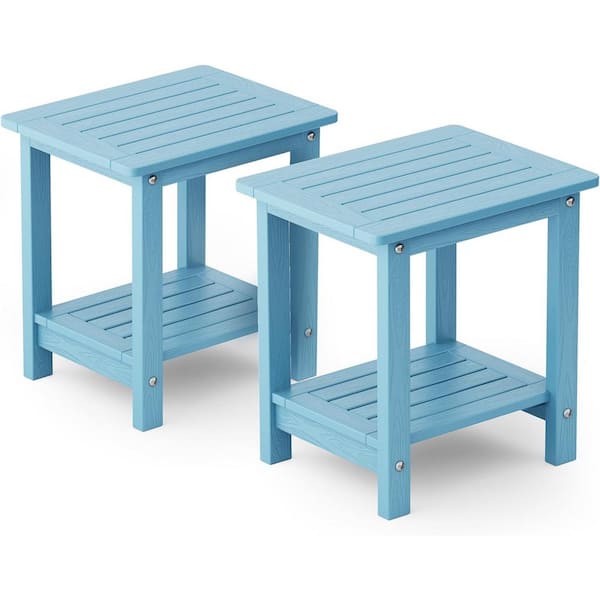 Mximu 16.73 in. H Blue Square Plastic Double Layer Adirondack Outdoor Patio Side Table (2-Pack)