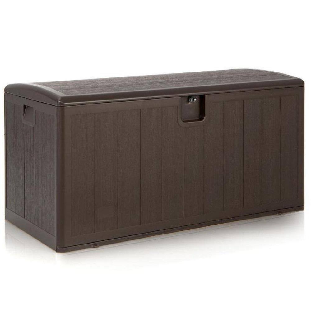 Outdoor 105 Gal. Brown All Weather Large Deck Box Lockable Storage Containe