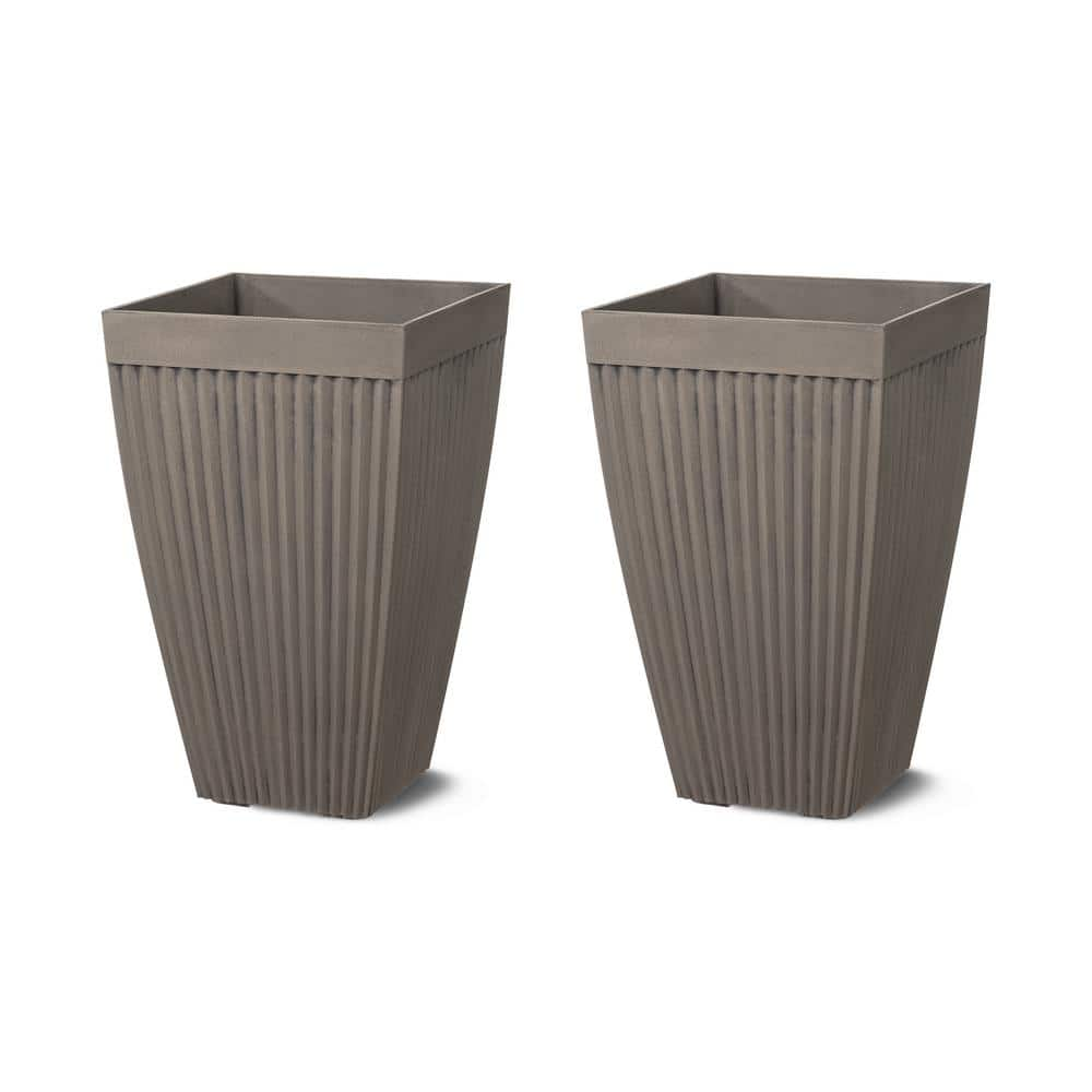 Glitzhome Environmental Oversized Faux Concrete Tall Square Fluted Pot Planter, Set of 2