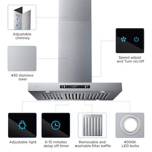 36 in 900CFM Ducted (Vented) Island Range Hood in Stainless Steel with Intelligent Gesture Sensing and Light Included