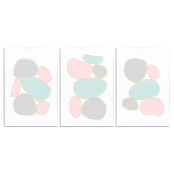 Stupell Industries Pastel Stones on White by Martina Pavlova 3 Pieces Unframed Abstract Graphic Art Print 19 in. x 13 in.
