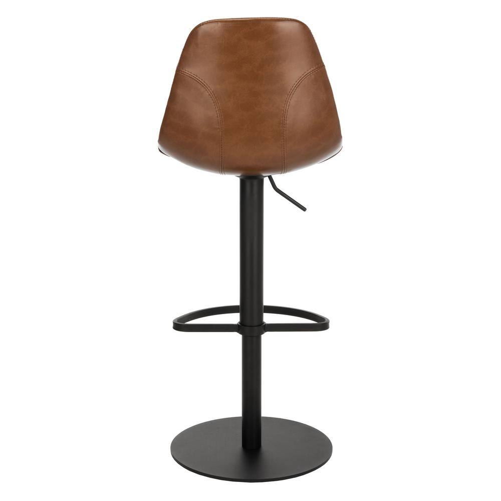 Cognac and Black Adjustable Swivel Bar Stool with Faux Leather